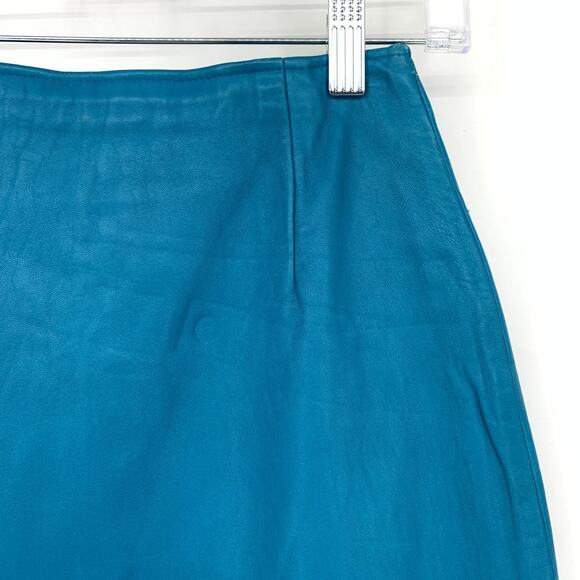 Firenze Santa Barbara Leather Skirt Womens Size 00 Teal Straight Vintage - Picture 4 of 6